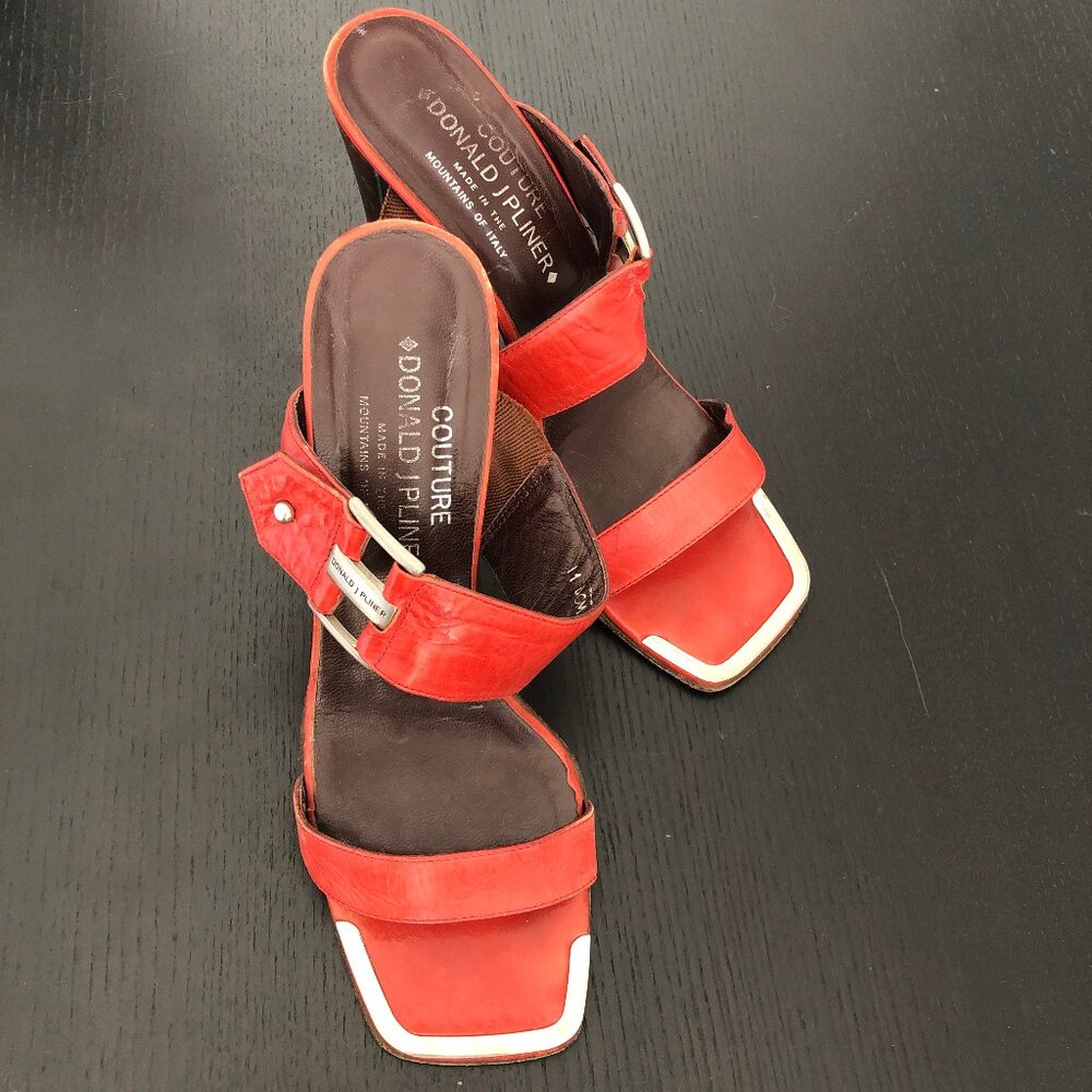 Donald J Pliner Couture Bright Rusty Orange Red Leather Heels Slides Mules‎ 7M